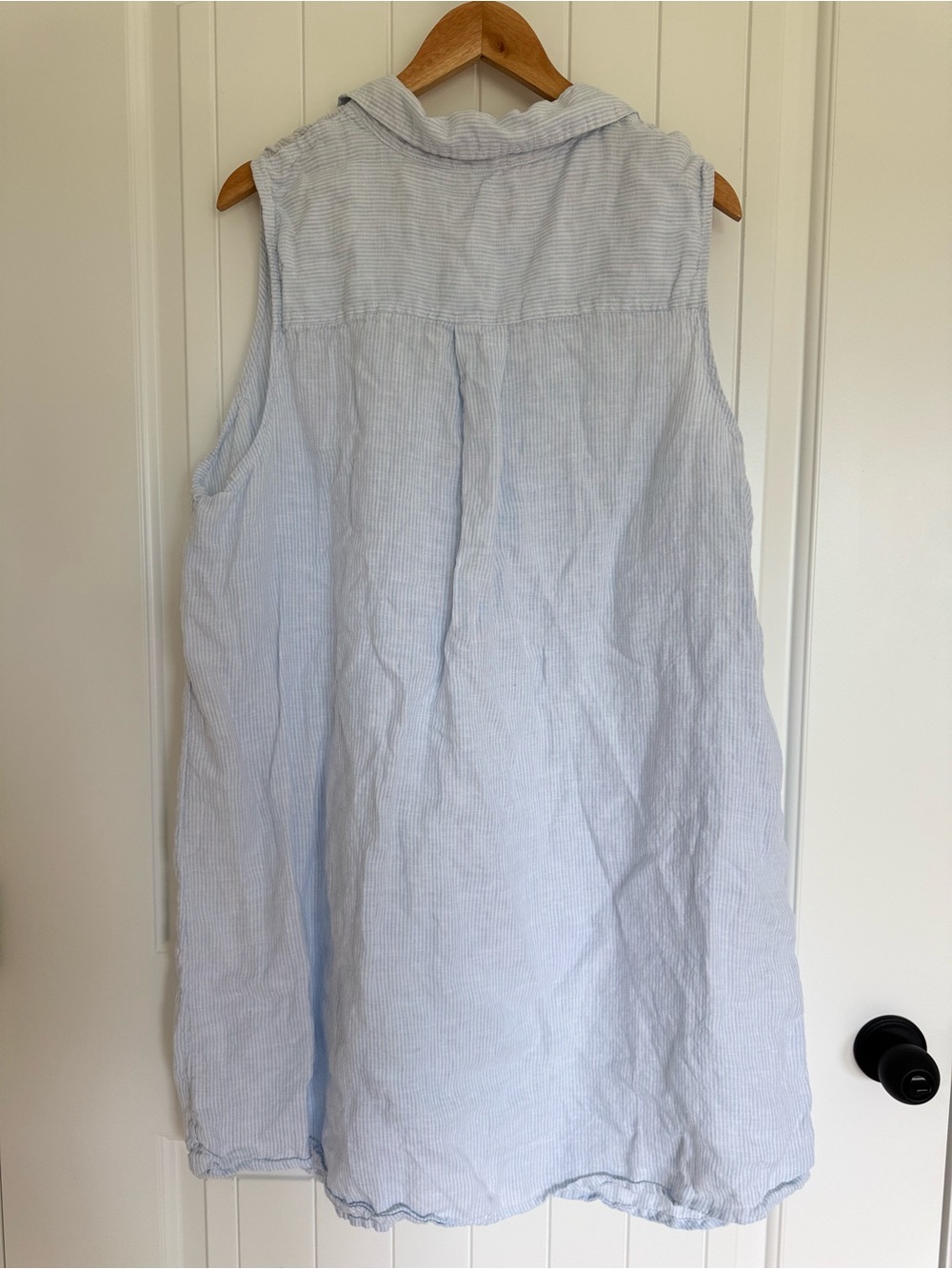 Tahari 100% Linen Striped Sleeveless Shirt Dress Blue White Coastal Chic 2X - Picture 4 of 9